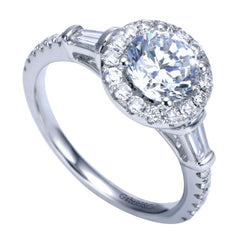 Ladies' Baguette and Pave 14k White Gold Diamond Engagement Ring
