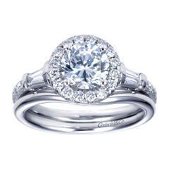 Ladies' Baguette and Pave 14k White Gold Diamond Engagement Ring