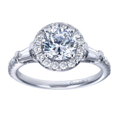 Ladies' Baguette and Pave 14k White Gold Diamond Engagement Ring