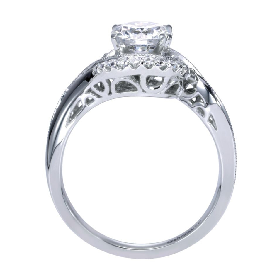 Ladies' Bypass 14k White Gold Pave Diamond Engagement Ring