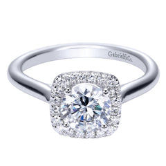 Ladies' Cushion Halo 14k White Gold Diamond Engagement Mounting by Bridal Jewelry Designer Gabriel and Co