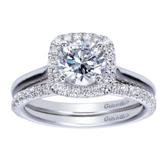 Ladies' Cushion Halo 14k White Gold Diamond Engagement Mounting by Bridal Jewelry Designer Gabriel and Co