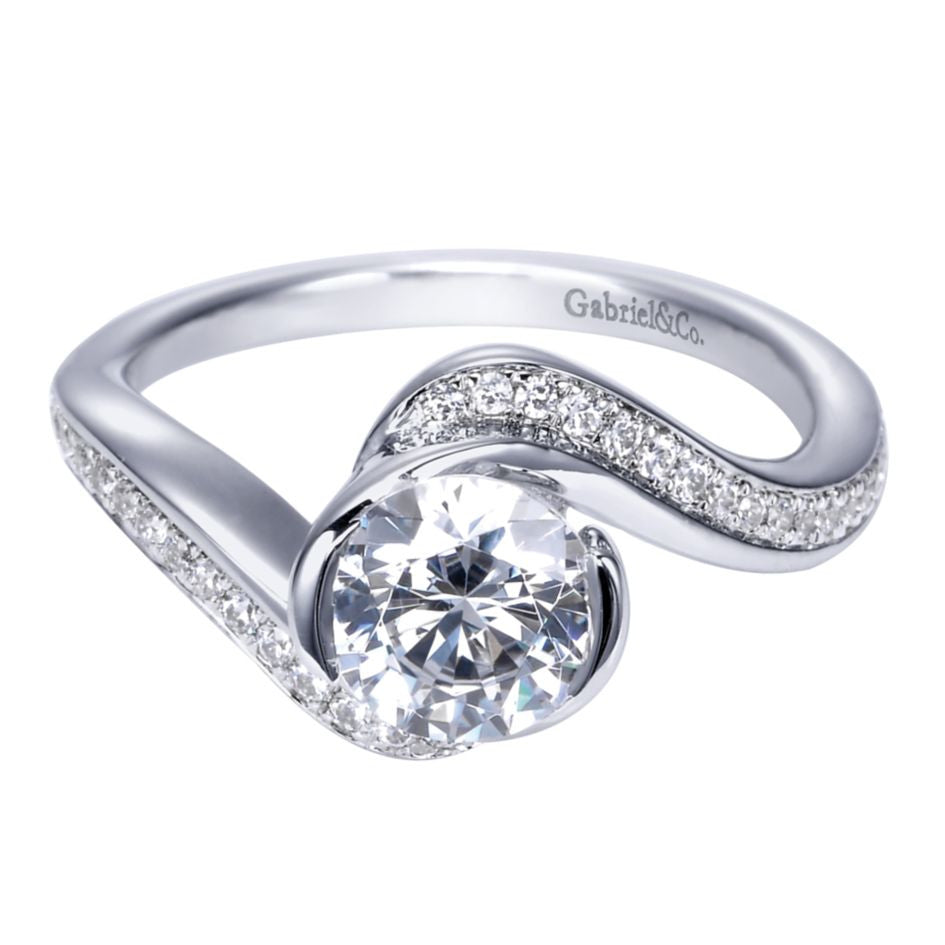Ladies' Twisted 14k White Gold Diamond Engagement Ring