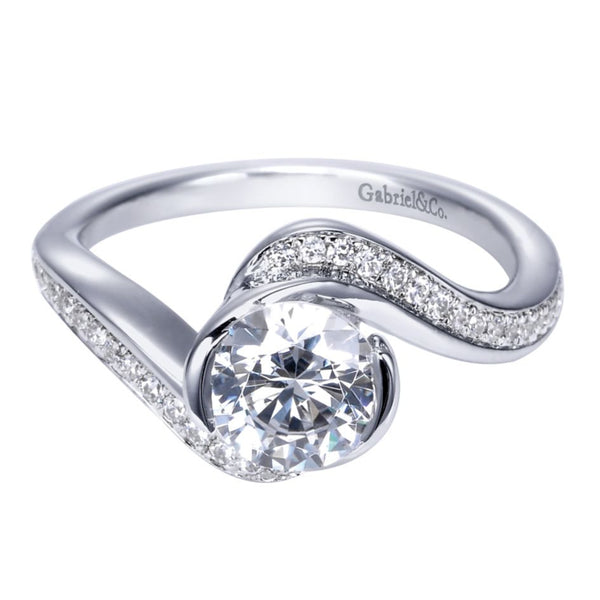 White Gold Pave Diamond Engagement Mounting with a Twist by Gabriel Co