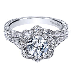 Ladies' Floral 14k White Gold Pave Diamond Engagement Mounting