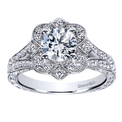 Ladies' Floral 14k White Gold Pave Diamond Engagement Mounting