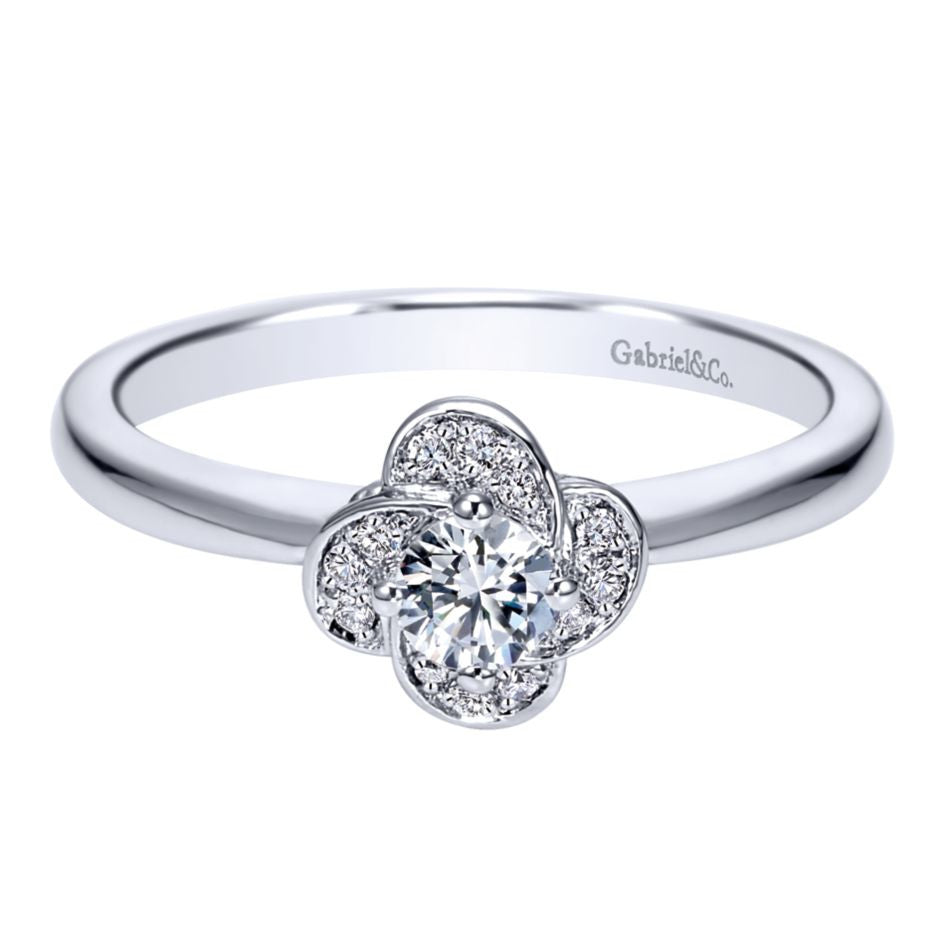 Ladies' Floral 14k White Gold Diamond Engagement Ring