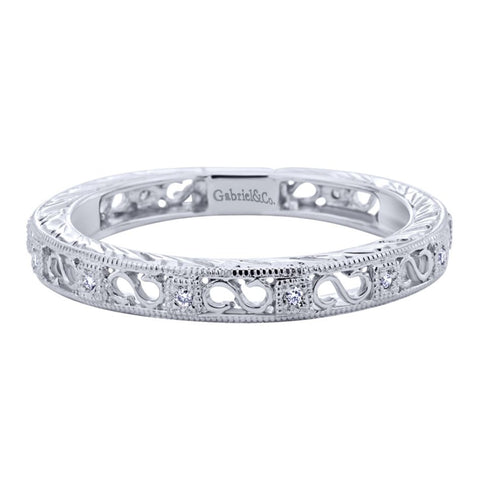 Ladies' Filigree 14k White Gold Diamond Band