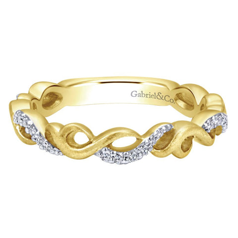 Ladies' Braided 14k Yellow Gold Diamond Pave Band