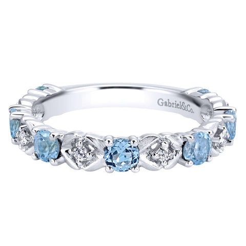 Ladies' Blue Topaz 14k White Gold Diamond Band