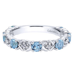 Ladies' Blue Topaz 14k White Gold Diamond Band
