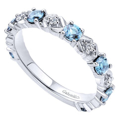 Ladies' Blue Topaz 14k White Gold Diamond Band