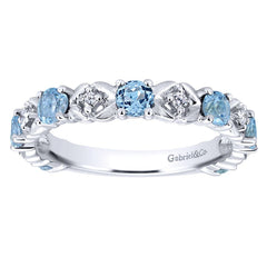 Ladies' Blue Topaz 14k White Gold Diamond Band