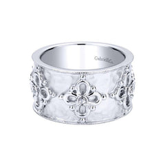 Sterling Silver and White Sapphires Wide Fashion Band