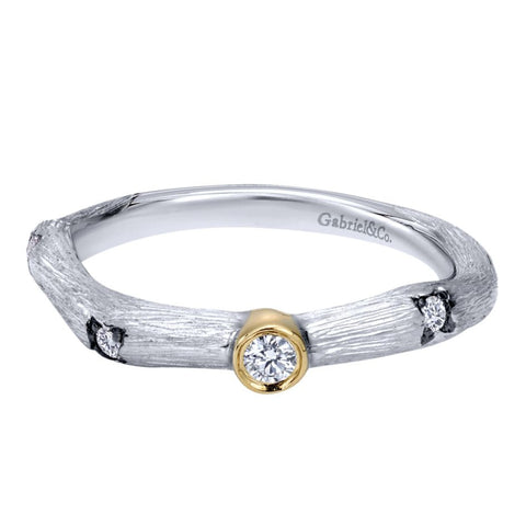 Gabriel and Co Two Tone Gold Diamond Band with Organic Florentine