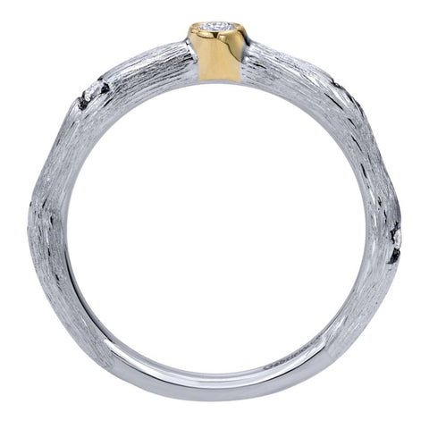 Gabriel and Co Two Tone Gold Diamond Band with Organic Florentine