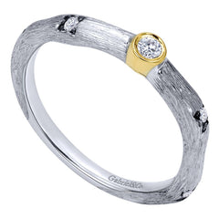 Gabriel and Co Two Tone Gold Diamond Band with Organic Florentine