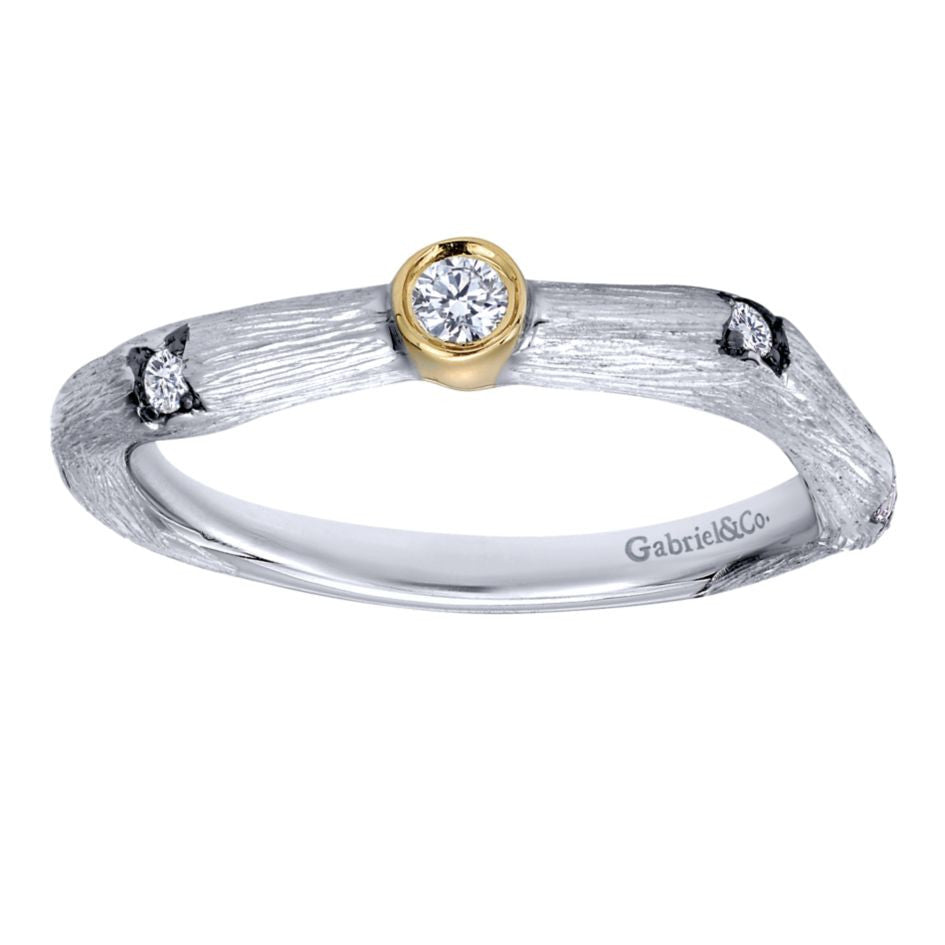 Gabriel and Co Two Tone Gold Diamond Band with Organic Florentine