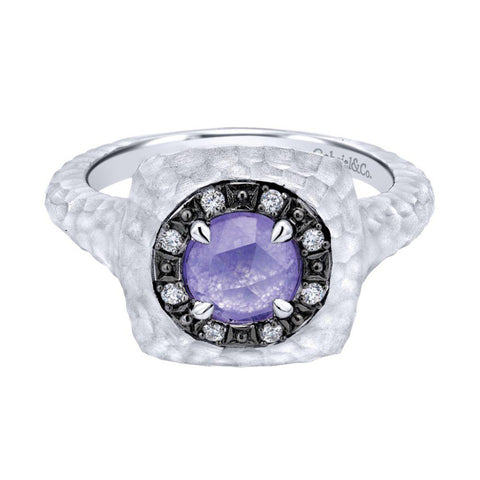 Sterling Silver, Purple Jade and White Sapphire Fashion Ring