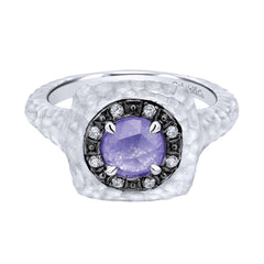 Sterling Silver, Purple Jade and White Sapphire Fashion Ring