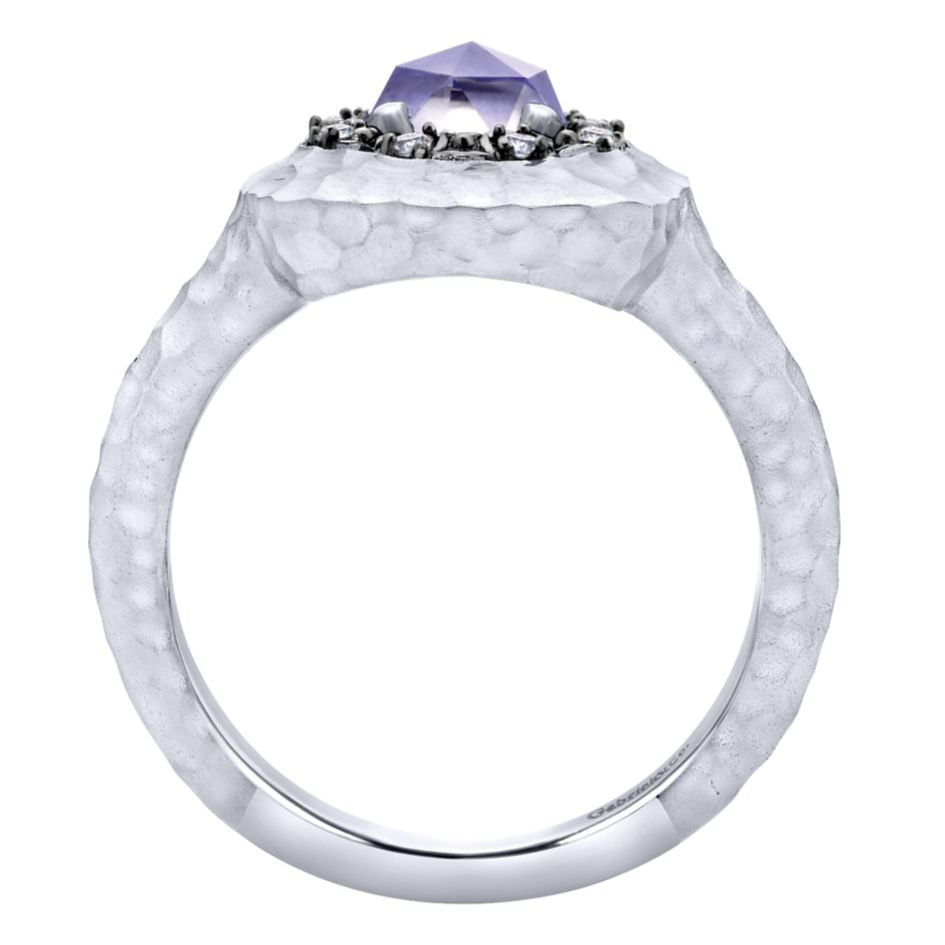 Ladies' Sterling Silver, Purple Jade and White Sapphire Fashion Ring