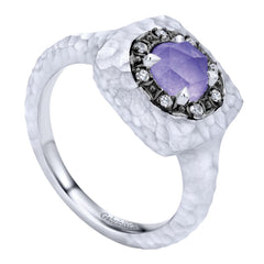 Ladies' Sterling Silver, Purple Jade and White Sapphire Fashion Ring