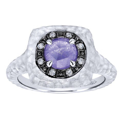 Ladies' Sterling Silver, Purple Jade and White Sapphire Fashion Ring