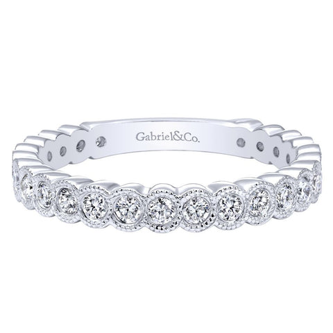 Ladies Milgrain 14k White Gold Diamond Band by Gabriel and Co