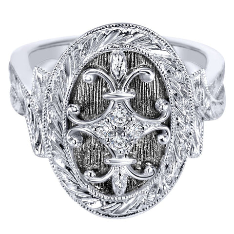 Ladies' Oval Sterling Silver and Diamonds Fashion Ring by Gabriel Co