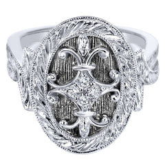 Ladies' Oval Sterling Silver and Diamonds Fashion Ring by Gabriel Co