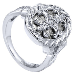 Ladies' Oval Sterling Silver and Diamonds Fashion Ring by Gabriel Co