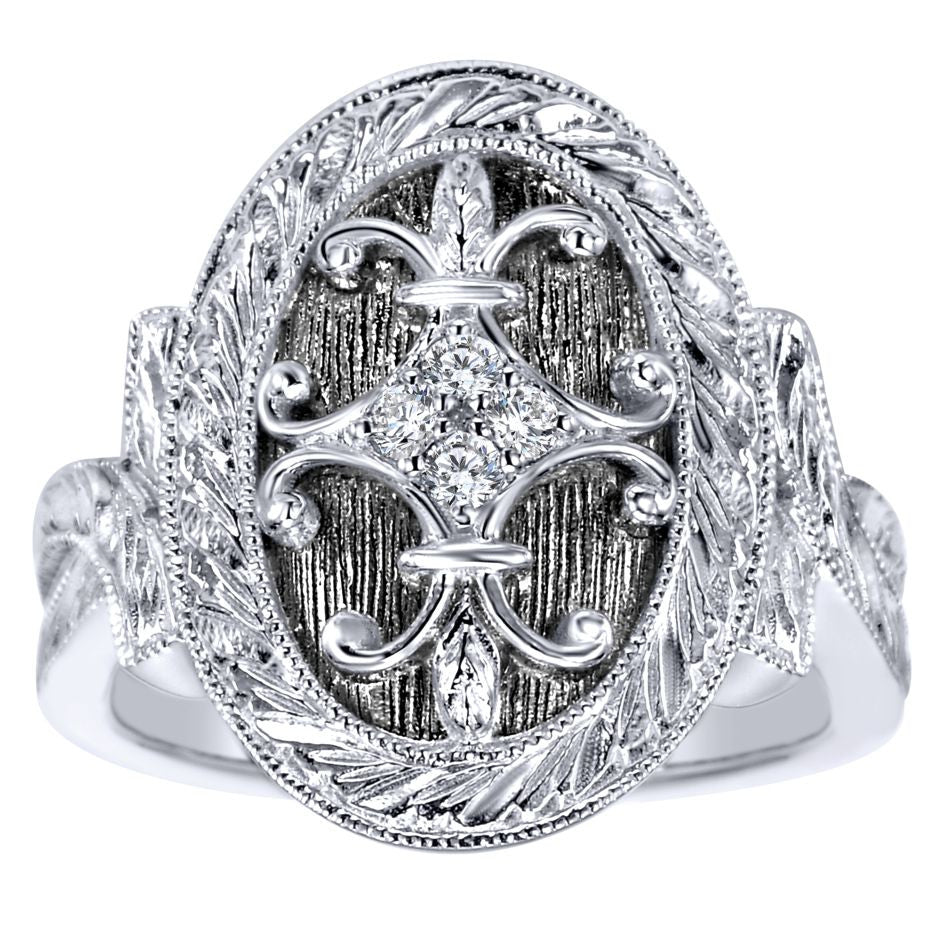 Ladies' Oval Sterling Silver and Diamonds Fashion Ring by Gabriel Co