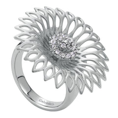 Ladies' Sunflower Sterling Silver and White Sapphires Fashion Ring