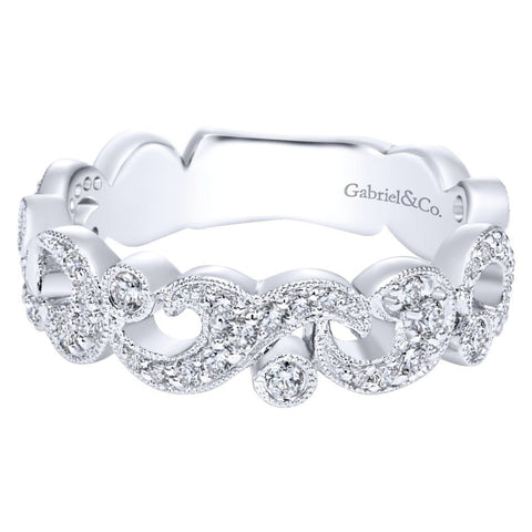 Ladies' Pave Filigree 14k White Gold Diamond Band