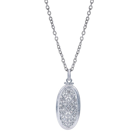 Sterling Silver and Diamonds Oval Filigree Pendant