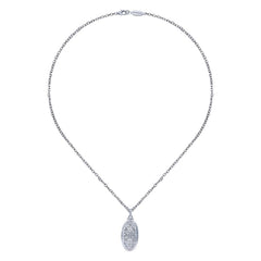 Sterling Silver and Diamonds Oval Filigree Pendant