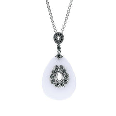 Sterling Silver, White Agate, and Black Spinel Pendant