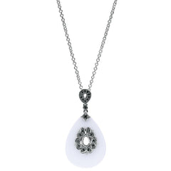 Sterling Silver, White Agate, and Black Spinel Pendant