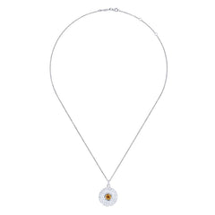 Hammered Finish Sterling Silver and Citrine Round Pendant by Gabriel