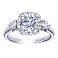 Three Stone Diamond Engagement Mounting with Halo