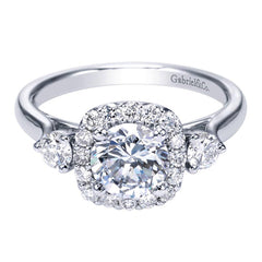 Three Stone Diamond Engagement Mounting with Halo