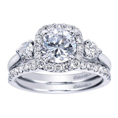 Three Stone Diamond Engagement Mounting with Halo