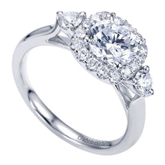 Three Stone Diamond Engagement Mounting with Halo