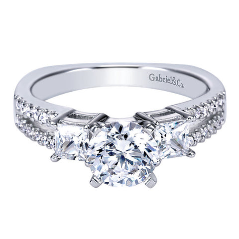 Three Stone Diamond Engagement Pave Set Mounting