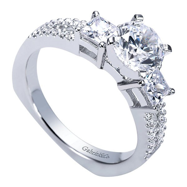 Three Stone Diamond Engagement Pave Set Mounting