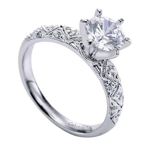 Neo Victorian Solitaire White Gold Diamond Engagement Ring