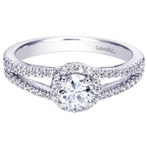 Classic Diamond Halo Engagement Ring with Split Shank