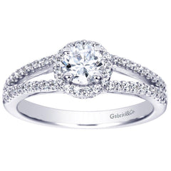 Classic Diamond Halo Engagement Ring with Split Shank