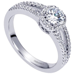 Classic Diamond Halo Engagement Ring with Split Shank