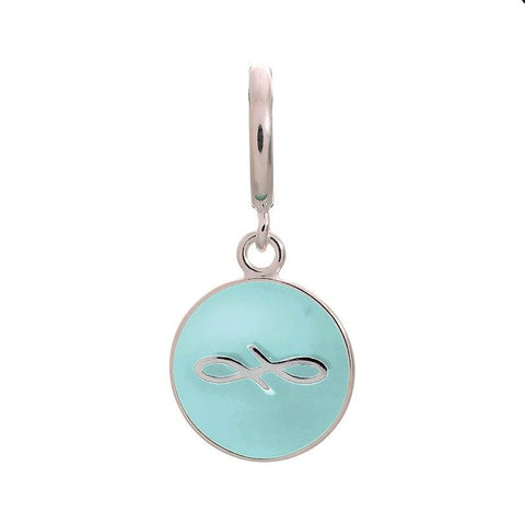 Endless Charm with Powder Blue Colored Enamel Infinity Sign in Sterling Silver. 
